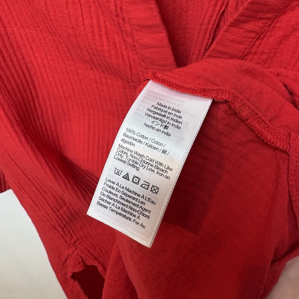 J. Crew Popover Shirt Oversized Gauze Red Tunic Pullover Sz  XXS ‎ Cotton BX628 - Picture 7 of 9